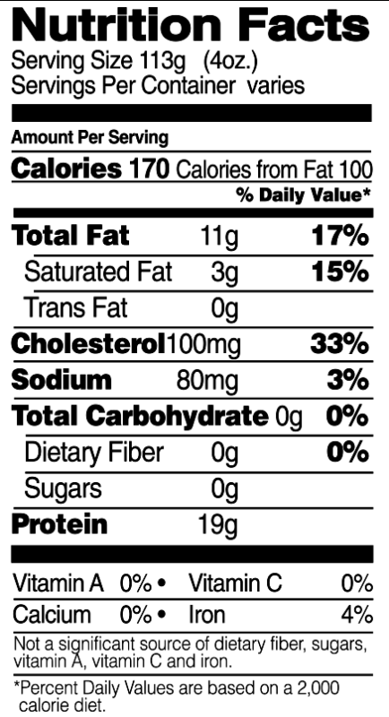 Whole Legs Nutrition Facts