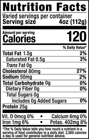 Ultra Premium Raised without Antibiotics Boneless Skinless Chicken Breasts Nutrition Facts Panel