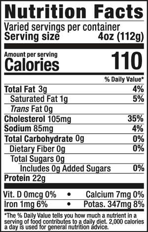 Ultra Premium Raised without Antibiotics Boneless Skinless Chicken Thighs Nutrition Facts Panel