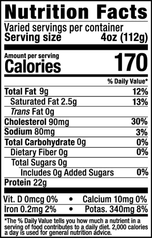 Raised without Antibiotics Chicken Half Nutrition Facts Panel