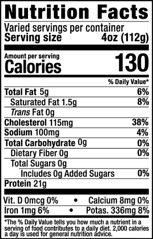 Ultra Premium Raised without Antibiotics Chicken Drumsticks Nutrition Facts Panel