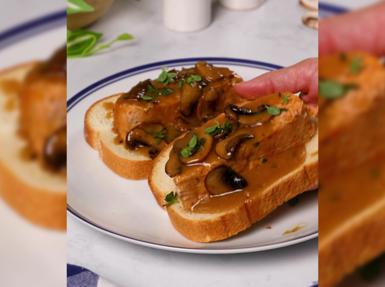 Open Face Hot Meatloaf Sandwich with Mushroom Gravy