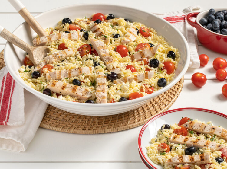Red, White & Blue Orzo Grilled Chicken Salad
