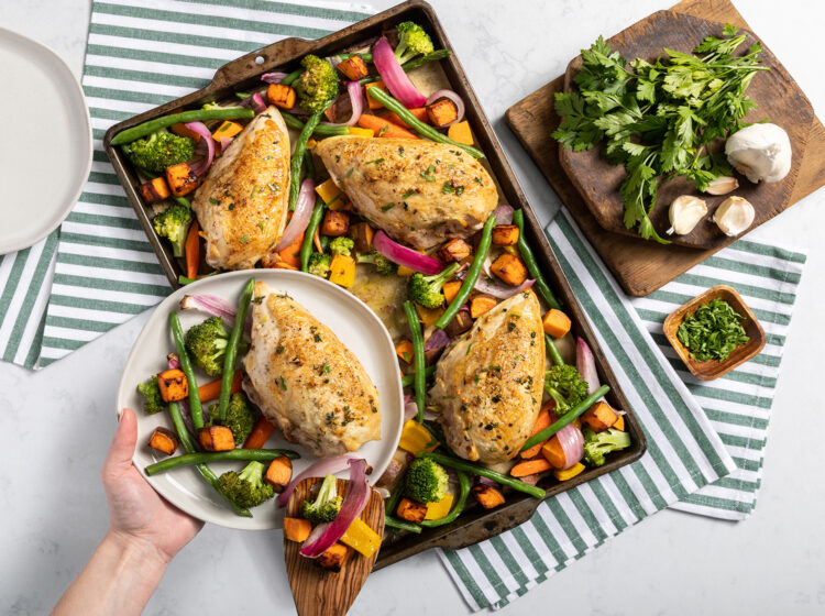 Sheet-Pan Garlic-Herb Chicken with Rainbow Veggies