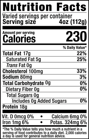 Ultra Premium Raised without Antibiotics Bone-in Thighs Nutrition Facts Panel