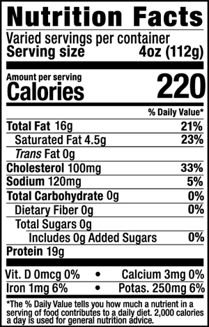 Ultra Premium Raised without Antibiotics Whole Chicken Legs Nutrition Facts Panel