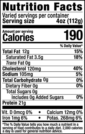 Ultra Premium Raised without Antibiotics Cut Chicken Wings Nutrition Facts Panel